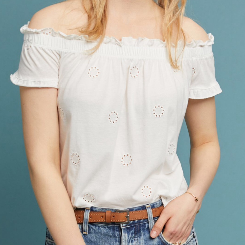 Anthropologie Three Dots White Eyelet Off The Shoulder Top